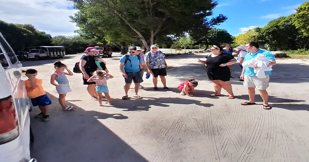 Large group of tourists on a Tortola outing.