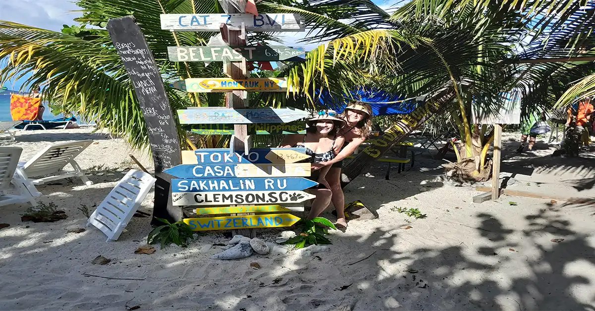 Friends enjoying Smugglers Cove during a Tortola beach visit.