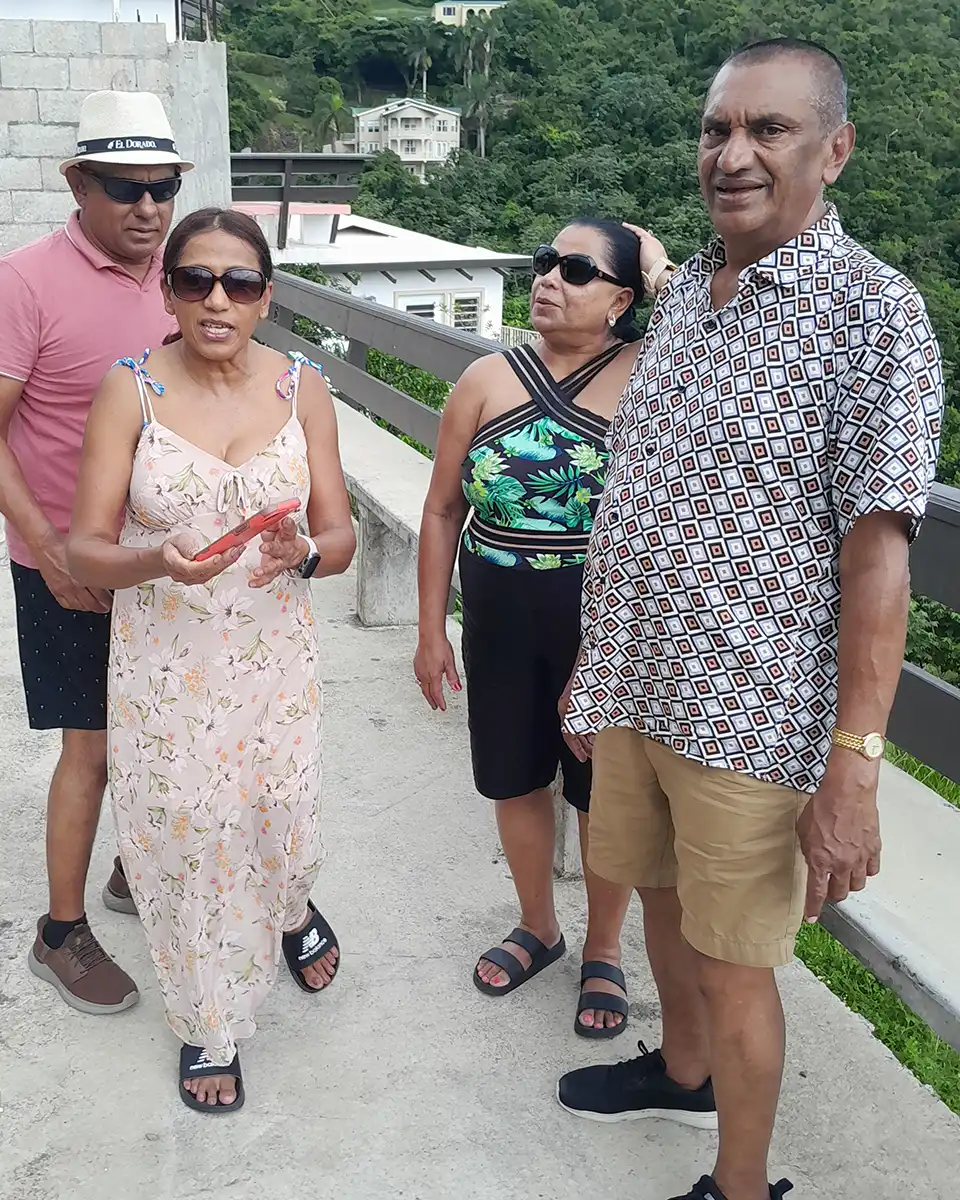 Friends posing together during a Tortola visit.